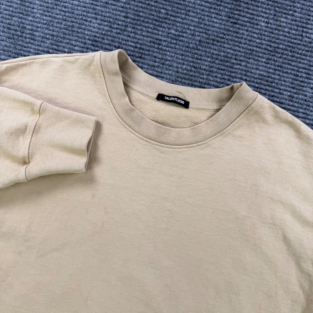 Talentless Mens S/M Pullover Crewneck Sweatshirt Tan Sand Cotton French Terry